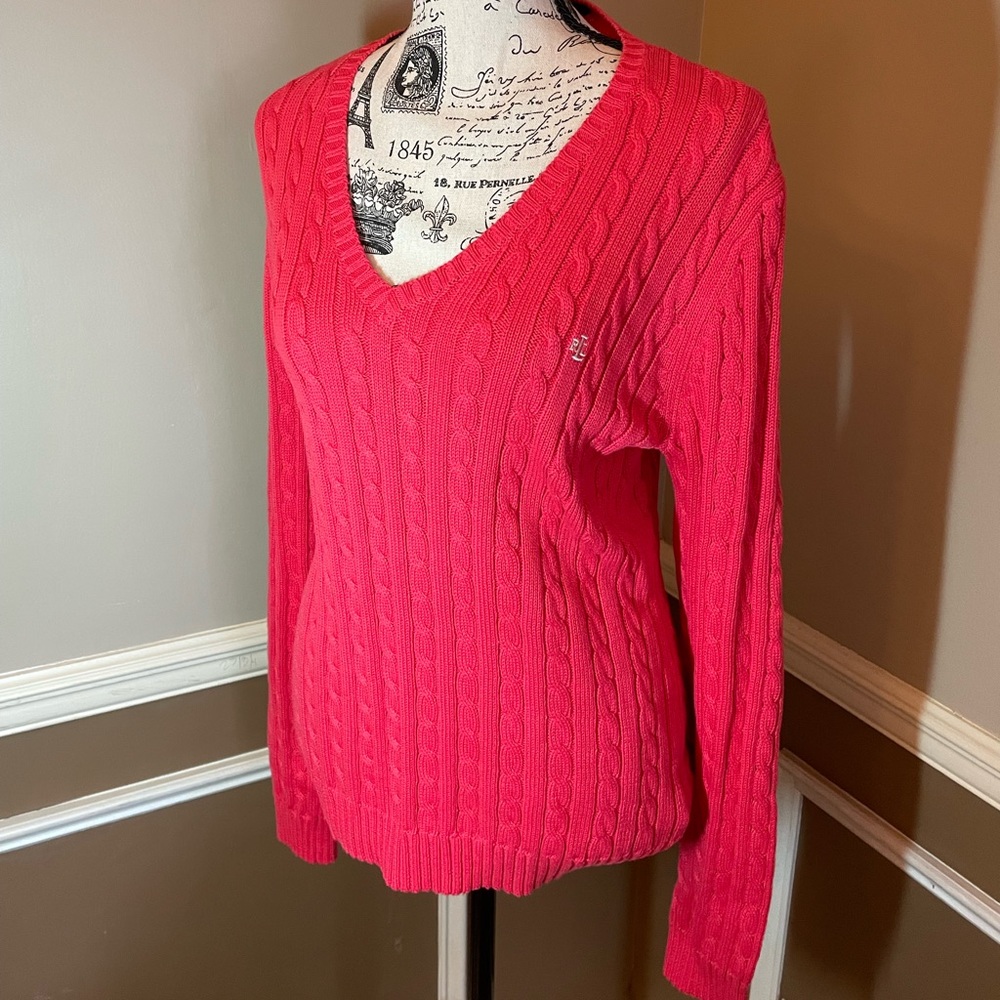 Ralph Lauren cable knit sweater in coral